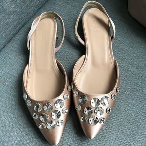 J. Crew Embellished Satin slingback flat
